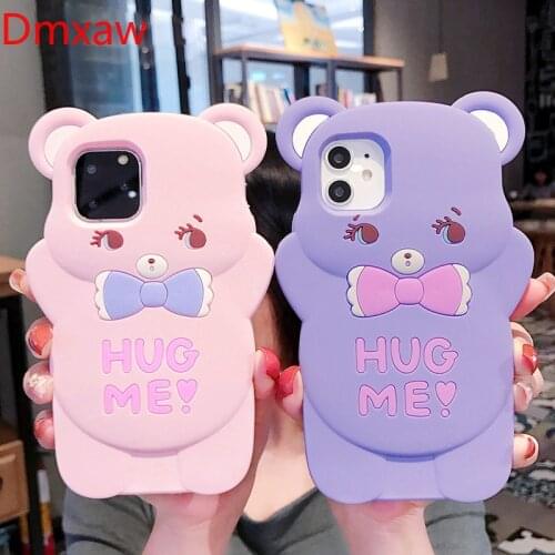3D Cartoon Pink Bear Cases For OPPO A72 5G A52 A92S A8 A31 A11X A12 A12E A5S A3S F9 Pro F5 Case Soft Silicone Hug Bear Cover