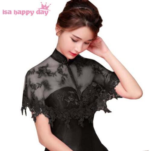 Cheongsam High neck Black Red Ivory Bridal Vestido De Festa Womens Shawl Wraps Shrug lace Evening Wedding Cape Bolero Cover Up