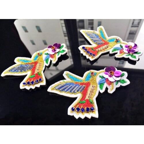 Flower bird sequins Rhinestones bead brooch patches applique vintage embroidered fabric sew on patch clothing decoration patch