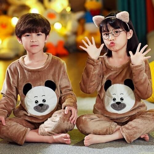 Kids Flannel Pajamas Sets Childrens Clothes Suit Sleepwear Coral Velvet Pyjamas Boys Girls Full Sleeve Pijamas For 6 8 10 12Yrs