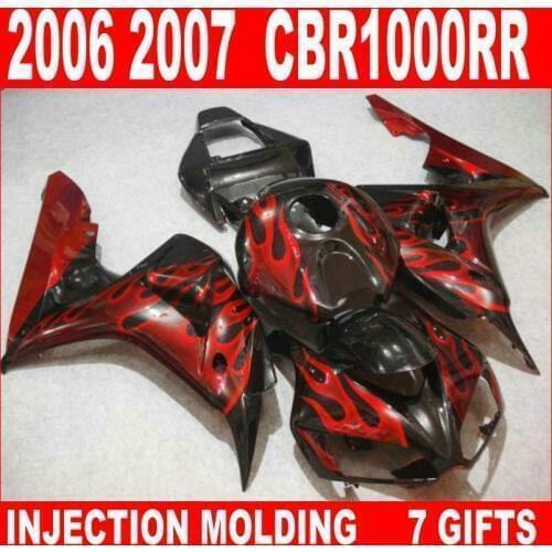 Factory outlet for 2006 2007 HONDA cbr 1000 rr black with red flames fairings OEM brand new CBR1000RR 06 07 fairing JGV84