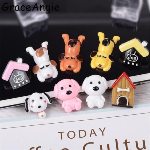 GraceAngie 10pcs/lot Resin Cute puppy Cartoon dog Charms mix color Randomly fridge magnet Keychain Decor Pendants Accessory
