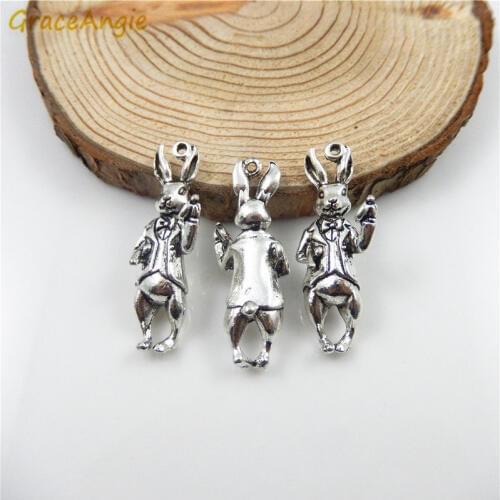GraceAngie 10pcs Vintage Cute Rabbit Style Zinc Alloy Bracelet Necklace Pendant Charms DIY Jewelry Handmade Accessories