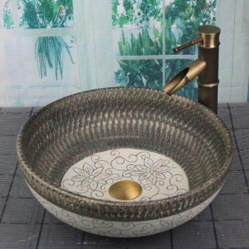 Bathroom Artistic Ceramic Vessel Sink Bowl Faucet & Pop-up Drain Combo AB201