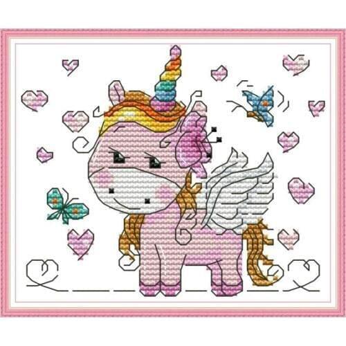 Joy Sunday Aida Fabric 14 Cross Stitch Unicorn Cartoon Painting Embroidery Cross Stitching Printed Canvas DMC DIY Needlweork Set