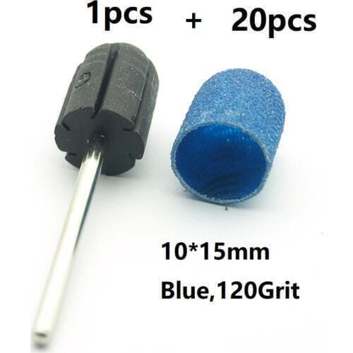 KIMAXCOLA 20pcs Blue Sanding Caps Electric Nail Drill Bit Bands UV Gel Polish Remover for Manicure Pedicure MillingAccessories