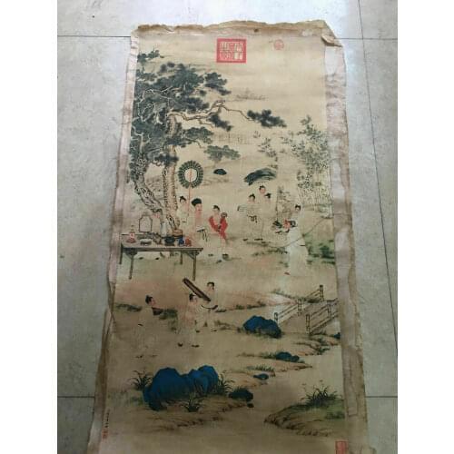Chinese Old Scroll Langshining Hongli View and Admire Painting Rice