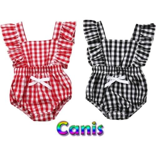 Newborn Infant Baby Girls Clothes Sleeveless Ruffle Plaids Jumpsuit Bodysuit Outfits