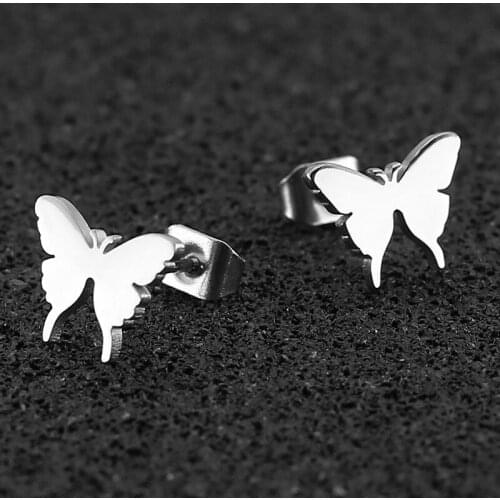 Korea earring gold Punk Style 2020 Butterfly Earrings Korean Stainless Steel Small Stud Earrings Lady Pierced Ear Studs Fashion