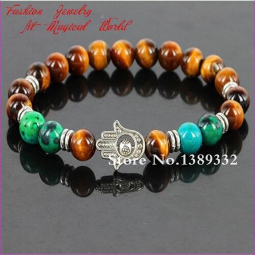 Fashion Natural tiger eye Bead Bracelets 2014 New Design 8mm lapis lazuli Beads Bracelet Hamsa Fatima Hand Bracelets Stretch