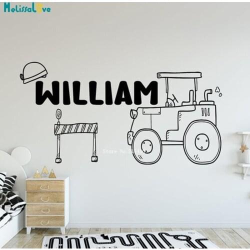 Custom Name Road Repair Vehicle Wall Stickers Vinyl Little Boys Room Worksite Dump Murals Decals Nursery YT6110