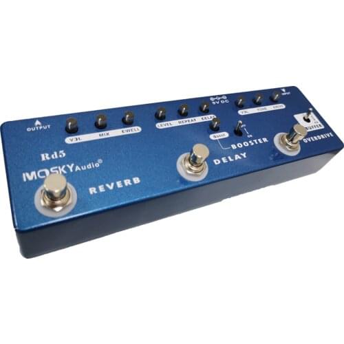 MOSKY RD5 5-in-1 Guitar Multi-Effects Pedal Full Metal Shell with True Bypass Booster Overdrive Buffer Reverb Delay Pedal
