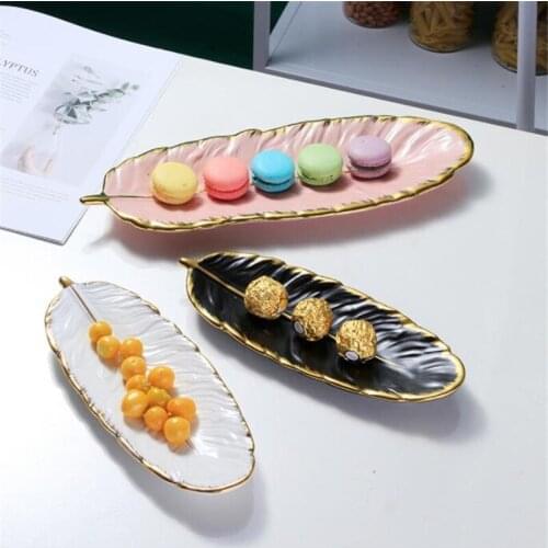Dessert Tray Luxury Ceramic Fruit Cake Tableware Plate Jewelry Cosmetic Sundries Storage