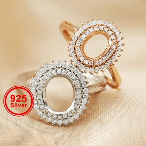 Multiple sizes luxury rose gold silver oval Gems CZ stone prong bezel solid 925 sterling silver adjustable ring settings 1224013