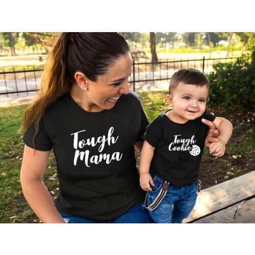 Tough Mama Tough Cookie Mother and Son/Daughter Matching Set Mom and Baby Shirts Summer Short Sleeve Kids and Moms Outfits