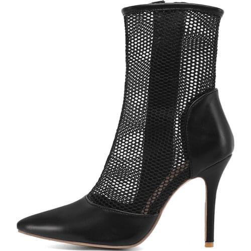 Lucyever Summer Thin High Heels Sandals Boots Women Breathable Pointed Toe Ankle Boots Woman Hollow Out Mesh Mesh Shoes Sandals