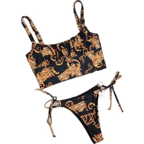 Sexy Bikini 2021 Pleated Bandeau Swimsuit Female Swimwear Women Mini Thong Bikini Set Bather Swimming Beachwear for Bathing Suit