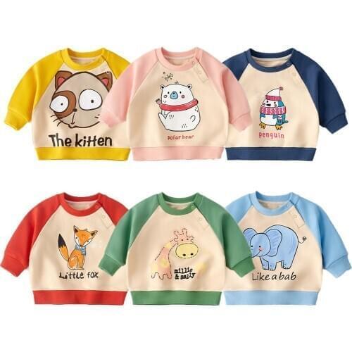 Newborn Autumn Sweatershirt Children Long Sleeve Cartoon Tops New Cotton Clothes Boys Fashion Outwear Pink Anlmal Sweater Casual