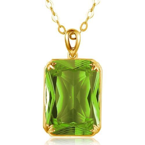 Szjinao Brand 18K Gold Peridot Necklace Pendant Natural Emerald jade Necklace for Women Bizuteria Gemstone Jade Jewellry Pendant