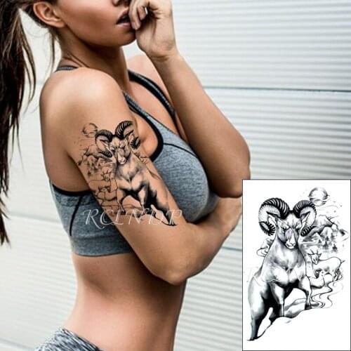 Waterproof Temporary Tattoo Sticker Sheep Goat Forest Moon Fake Tattoo Flash Tattoo Hand Arm Leg Body Art for Women Men