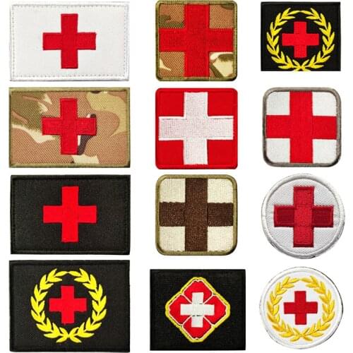 Cross medic Velcro patches Embroidered Badge Hook Loop Armband 3D Stick on Pet jacket strap Backpack Stickers