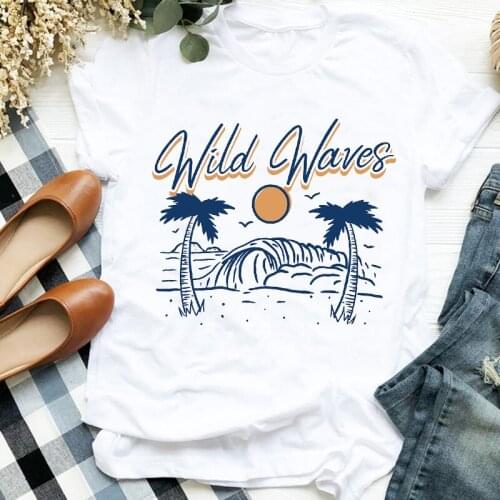 Women Lady Printing Beach Ocean Vacation 90s Clothing Print Womens Clothes Shirt T Tee for Tshirt Female Top Graphic T-shirt