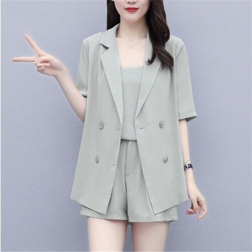Plus size 5XL Office Lady Suit 2021 Summer Elegant Slim Blazer Jacket Suspender Shorts Loose 3-piece suit Female Casual Clothing