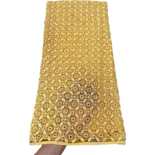 Gold African Lace Fabric 2021 High Quality Nigeria Lace African Guipure Cord Lace With Sequin Cotton Dry Lace For Wedding 5yard