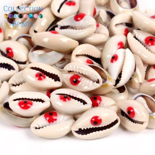 10-20mm Natural Red Gray Eyes Seashell Cowrie Conch Loose Spacer Beads Beach DIY for Jewelry Making Sea Shells Bracelet 10Pcs