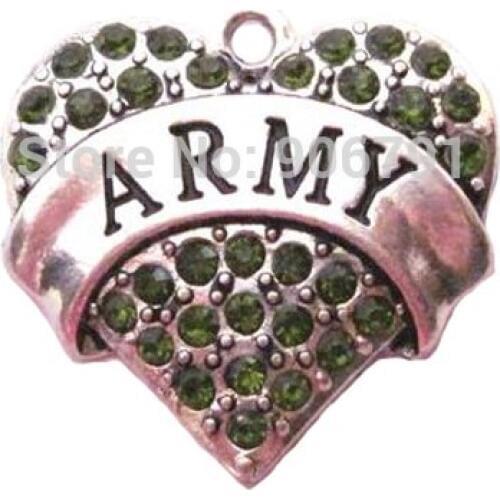 100pcs a lot rhodium plated fashion Army green Crystal Heart Pendant(A100055)