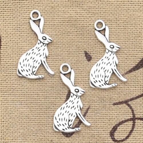 15pcs Charms Rabbit 26x14mm Antique Tibetan Bronze Silver Color Pendant Findings Accessories DIY Vintage Choker Handmade Jewelry