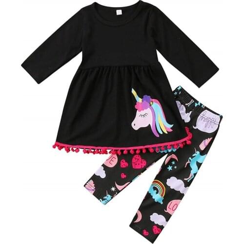 2020 Fashion Toddler Kid Baby Girl Clothes Set Cartoon Unicorn Long Sleeve T Shirt Top+Printed Leggings Pants Outfit 1-7Y