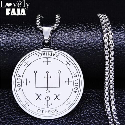 2021 Archangel Raphael Amulet Stainless Steel Statement Necklace Silver color Protection Saint Pendant Jewelry N877S03