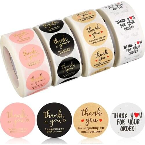 500 Pcs/Roll Thank You Stickers Thank For You Order Sticker 4 Kinds Handmade Gift Packing Decor Envelope Sealing Labels Stickers