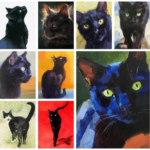 5D DIY Diamond Painting Hand-painted Black Cat Illustration Rhinestone Three-dimensional Exquisite Home Art Decoration