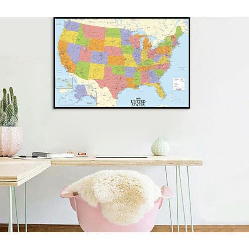 60*40cm The United State Political Map Canvas Painting Modern Wall Art Poster School Supplies Living Room Home Decor
