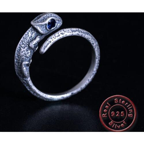 Amxiu Vintage Lizard Ring Retro Antique Silver Insect Ring 925 Sterling Silver Jewelry Adjustable Open Ring For Womens Day Gift