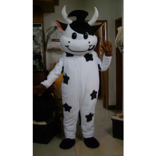 White and Black Milk Cow Mascot Costume Bull Calf Ox Mascot Milk Fancy Dress Costumes Adult Suit Size for Halloween Party Event