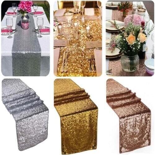 Sequin table runner shiny gold silver colour luxury style wholesale embroider sequin table runner for wedding hotel dinner party