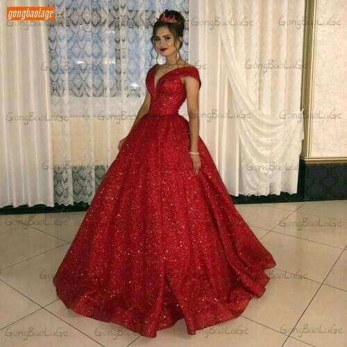 Glitter Red Evening Gowns 2021 New Lace Up Ball Gown Women Reflective Dresses Long Formal Party Dress Custom Made Robe De Soiree