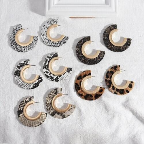 C Shape PU Leather Leopard Print Earrings Fashion Alloy Exaggerated Joker Street Sale Popular Dangle Earings Brand Jewelry