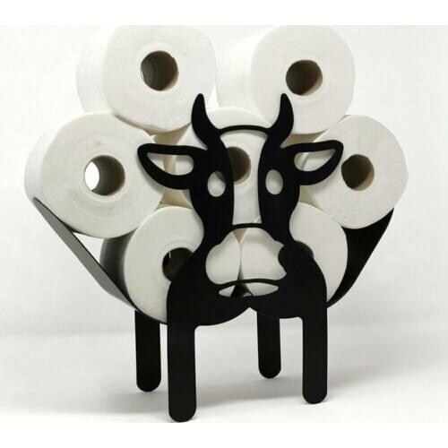 Black Cow Toilet Roll Paper Holder Free-Standing Bathroom Tissue Storage Gift