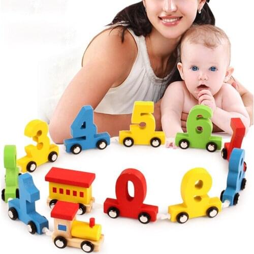 Mini Wooden Train Toy Numbers 0-9 Game Digital Building Blocks Children Cognitive Early Education Educational Toy Gift