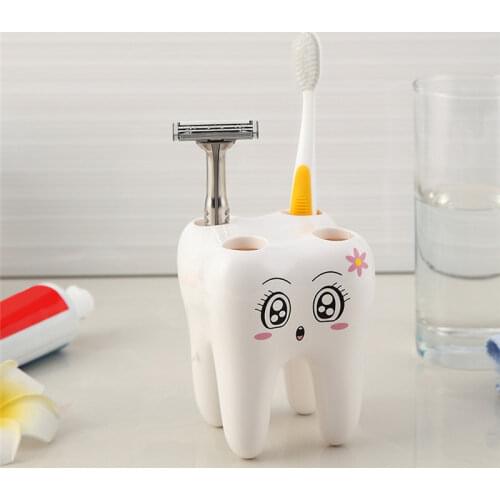 Cartoon Teeth Shape 4 Holes Toothbrush Holder Stand Brush Rack Tooth Brush Shelf Shaving Razor Storage Holder for Bathroom