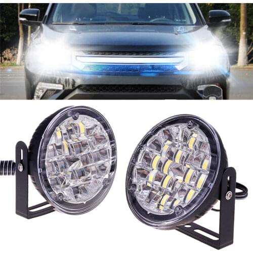 2Pcs 12V LED Car Flexible Day Time Running Lights LED Fog Lamp Round Warning Fog Light Driving Light Bulb Car Styling