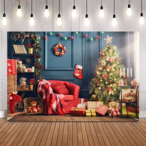 Living room Christmas tree glitter dots photography backdrop sofa gifts newborn portrait photo background studio photocall