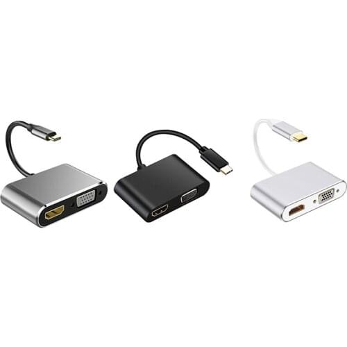 JABS USB C to Hdmi Vga Adapter, 4 in 1 Type C to Vga Hdmi Video Converter Adaptor Fast Charger for iPad Pro