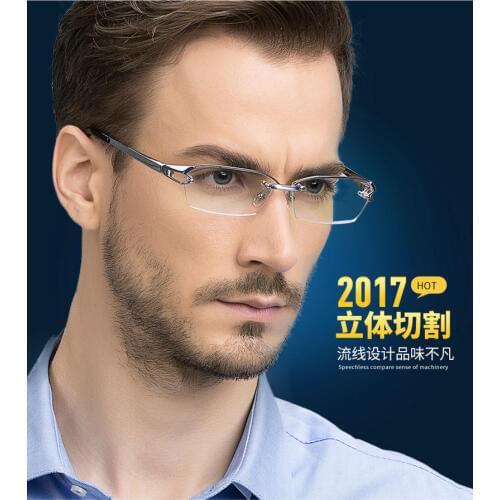 KJDCHD Pure Titanium Half Rimless Business Glasses Frame Eyeglasses Fashion Myopia Frame FML