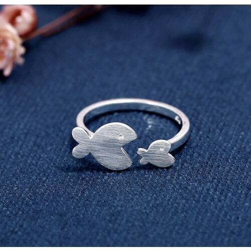 925 Sterling Silver Rings for Women Men Cartoon Cute Fish Adjustable Open Ring Engagement Wedding Rings For Girls Gift Jewelry