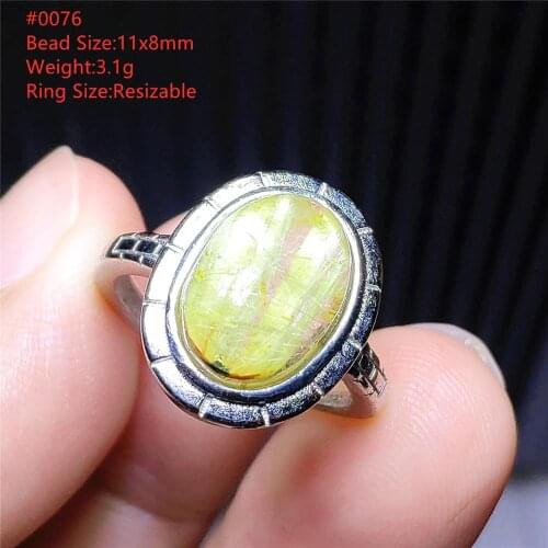 Genuine Natural Gold Rutilated Quartz Adjustable Ring 11x8mm Oval 925 Sterling Silver Wealthy Stone Women Men Ring AAAAAA